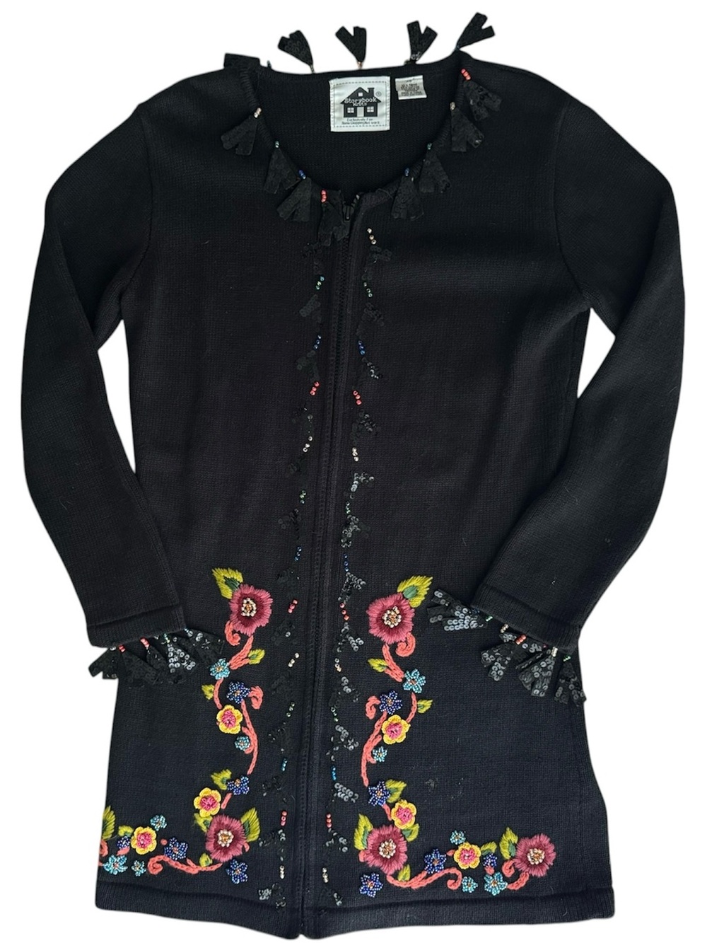 Vintage Storybook Knits Floral Beaded Zip Cardigan Sweater - Women’s XS